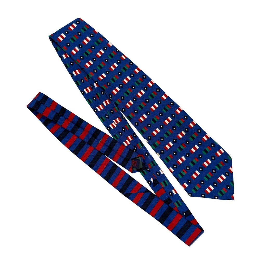 Vintage Tommy Hilfiger 100% Silk Necktie Blue Nautical Geometric Preppy Made USA